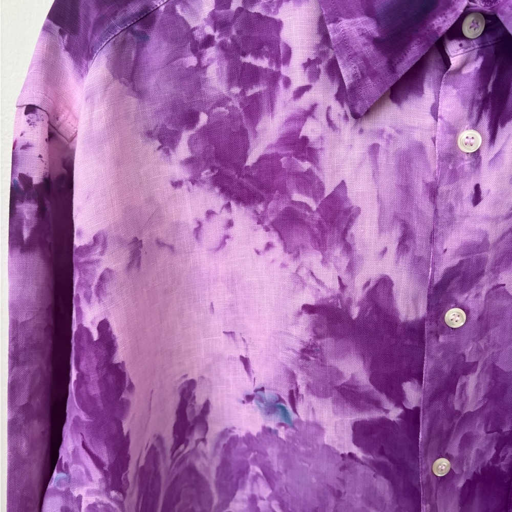 Kiwi Purple Casual Button Down Shirt with Tie-Dye Design - Picture 2 of 16